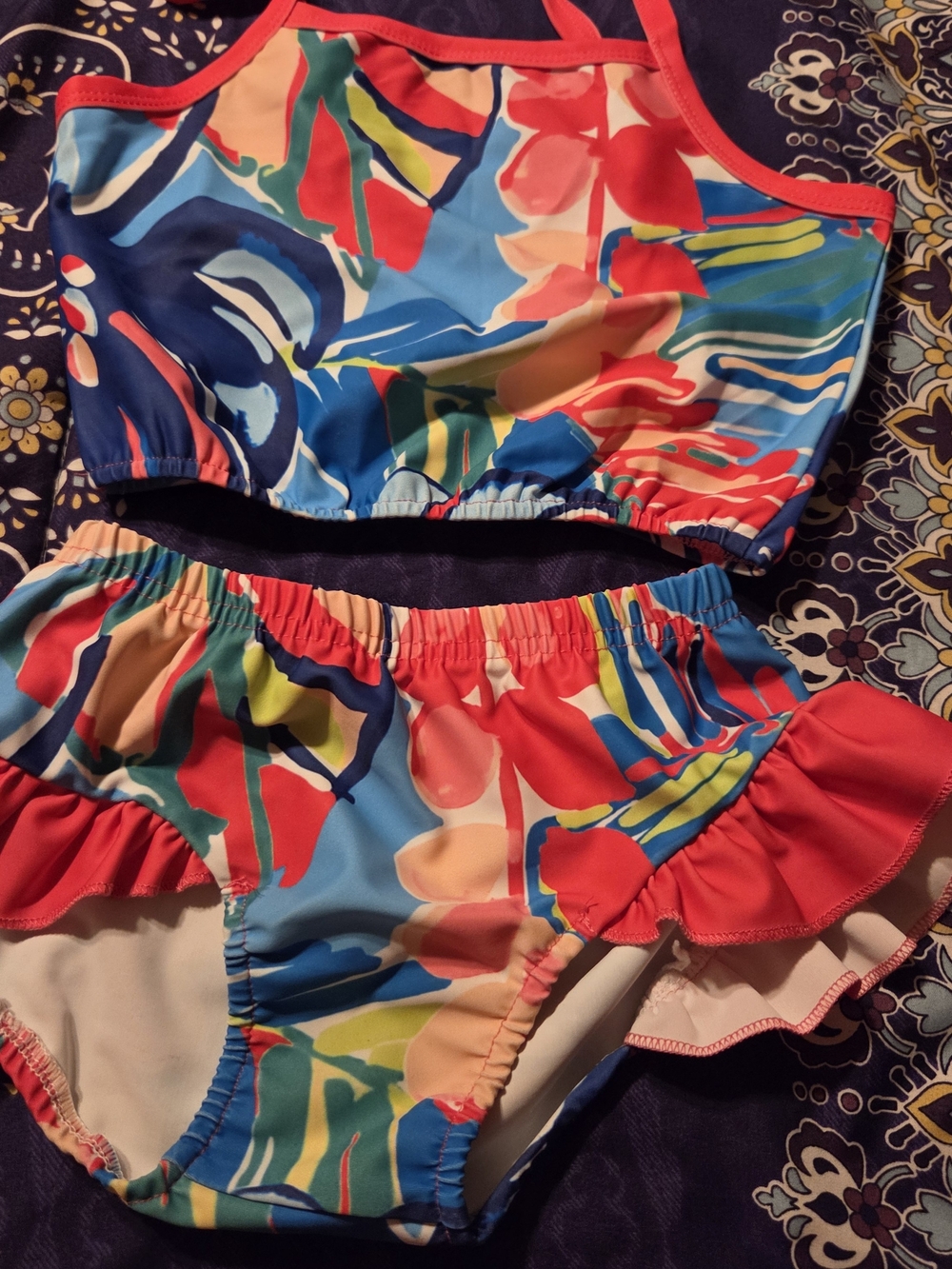Amazon Girls' Multicolor Abstract Print Two-Piece Bikini - Blue/Red/Green